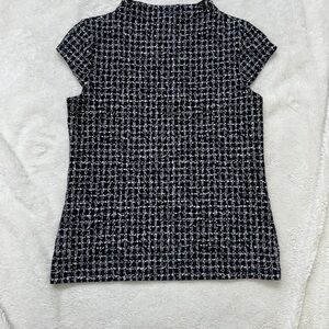 Ann Taylor Factory Black and White Ribbed Mandarin Collar Blouse